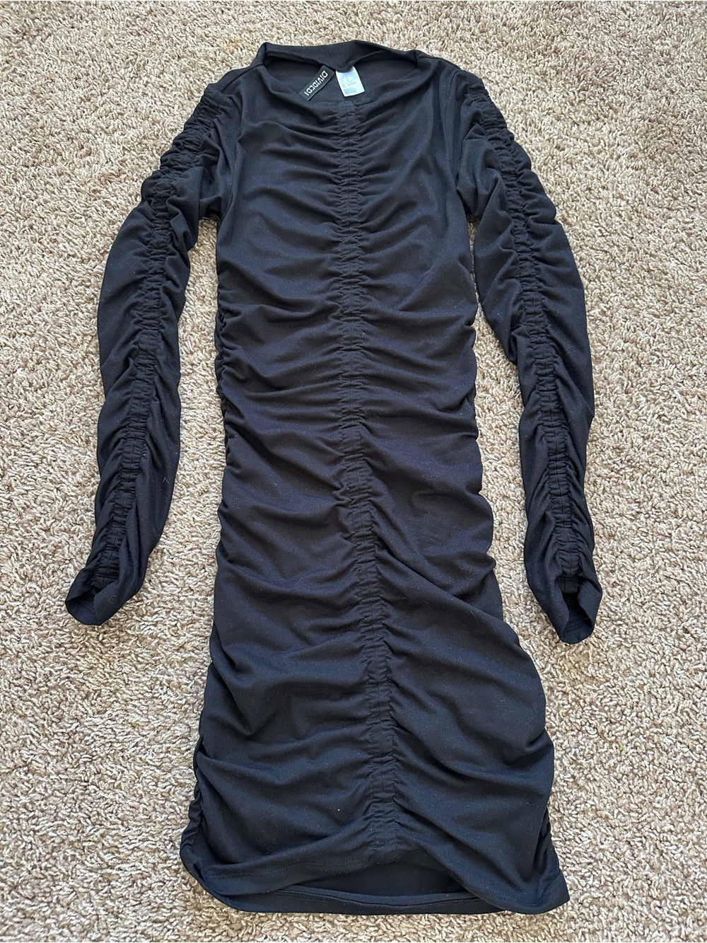 H&M Black Ruched Stretch Bodycon Dress Long Sleeve Short XS